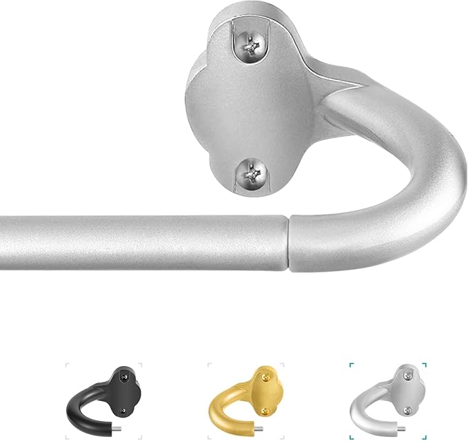 TVWOO Silver Wrap Around Curtain Rods:5/8In Blackout Adjustable Window Curtain Rod for Bedroom Kitchen Apartment Renter Friendly,Room Darkening Curved Drapery Rods Easy Install,Antique Silver 66-120"