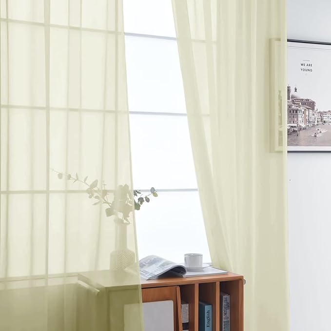 SpaceDresser Basic Rod Pocket Sheer Voile Window Curtain Panels Sage Green 1 Pair 2 Panels 52 Width 96 Inch Long for Kitchen Bedroom Children Living Room Yard（Sage Green, 52W x 96L）