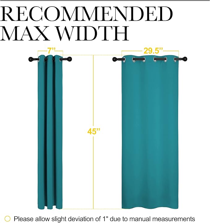 NICETOWN Room Darkening Curtains 45 inch Length 2 Panels, Thermal Insulated Grommet Blackout Curtains for Modern Casual Elegant Bedroom Kids Room Theme Decoration (Peacock Teal, 2 Pieces, W34)