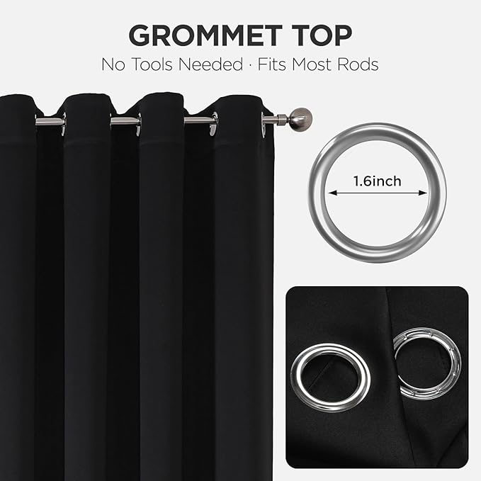 Joydeco Blackout Door Curtain for Doorway Privacy 96 Inches Long, Grommet Closet Curtain for Open Closet, Room Divider for Bedroom Living Room (Black, 52Wx96L, 1 Panel)