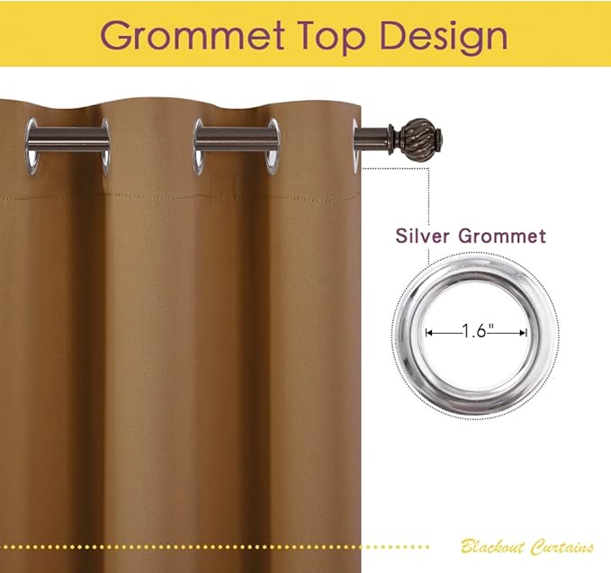 NICETOWN Window Curtain Panels, Gold Brown, 1 Pair, 34 by 80-inch, Thermal Curtains Insulated Solid Grommet Blackout Draperies/Drapes for Loft Window