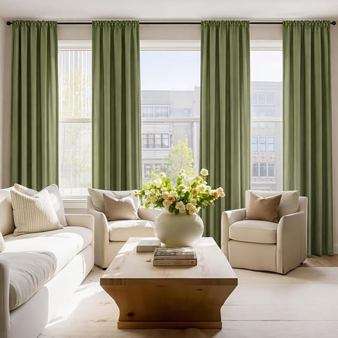 HOMEIDEAS Non-See-Through Olive Green Privacy Sheer Curtains, 52 X 84 Inches Long 2 Panels Sheer Curtains Light Filtering Window Drapes for Bedroom Living Room