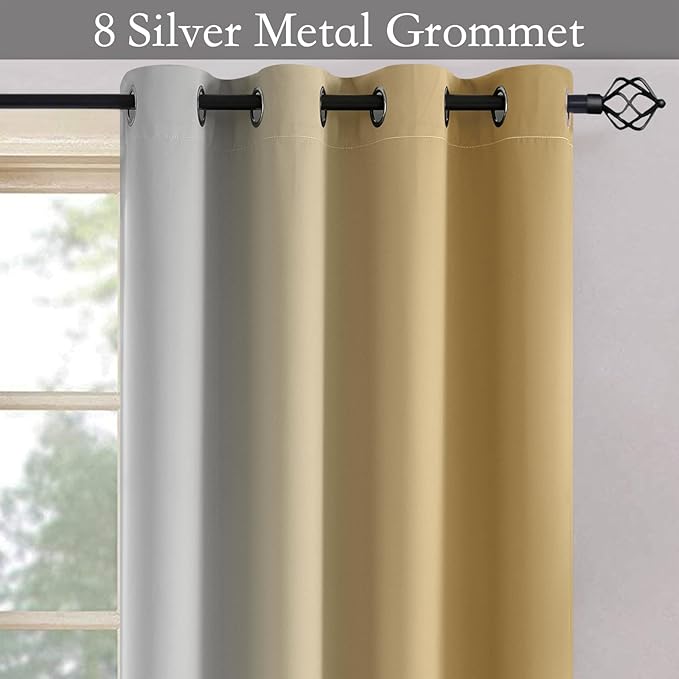 SimpleHome Ombre Room Darkening Curtains for Bedroom, Gradient Beige to Grey White Light Blocking Thermal Insulated Grommet Window Curtain/Drapes for Living Room,2 Panels, 52x84 inches Length