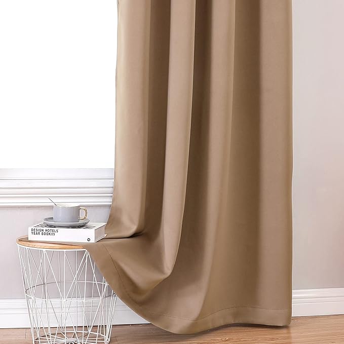 ChrisDowa 100% Blackout Curtains 120 inch Long for Bedroom with Black Liner, 2 Thick Layers Total Blackout Thermal Insulated Grommet Long Window Curtains 2 Panels Set (Cappuccino, 52 x 120 Inch)