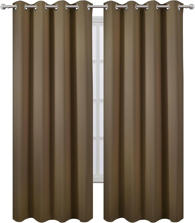 LEMOMO Blackout Curtains 66 x 84 inch/Brown Curtains Set of 2 Panels/Thermal Insulated Room Darkening Bedroom Curtains