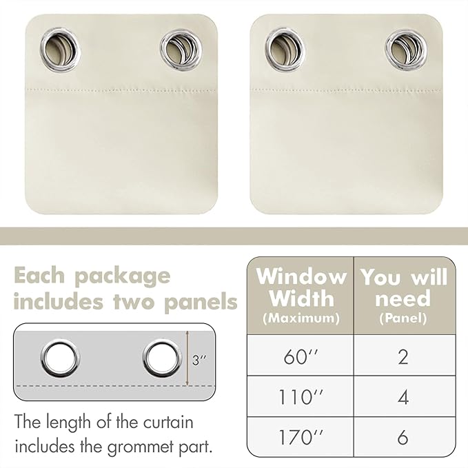 MIULEE Blackout Curtains for Bedroom Living Room Thermal Insulated Room Darkening Grommet Top Solid Light Blocking Drapery Set of 2 Window Panels 52 x 72 Inches Cream