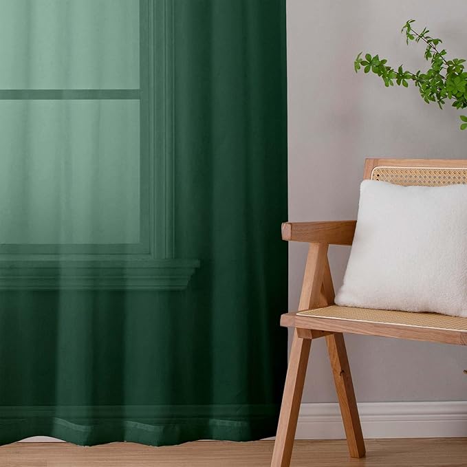 Sheer Hunter Green Curtains for Bedroom Living Room 54 Inch Length 2 Panels Set, Solid Soft Airy Light Filtering Window Treatments, Modern Rod Pocket Drapes, Hunter Green, 42" Wx54 L Inches