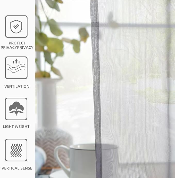 youleyar Solid Sheer Rod Pocket Curtain Voile Draperies 2 Panels White Beige Black Ivory Grey 26 Inch Width 30 Inch Long 1 Pair for Kitchen Bedroom Children Living Room Yard(Grey,26W x 30L)
