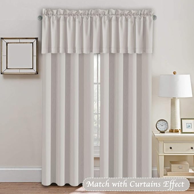 H.VERSAILTEX Blackout Valances for Windows,Kitchen Window Valance Curtains for Living Room/Bedroom/Bathroom Privacy Decorative Rod Pocket ，2 Panels，52" W x 18" L, Stone