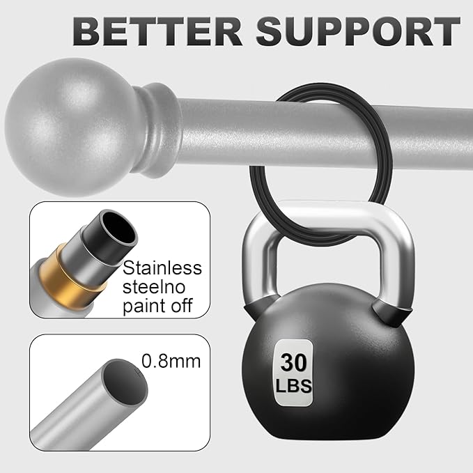 Silver Curtain Rods for Bedroom with Brackets,5/8 Inch Diameter Small Window Curtain Rod Adjustable 32 to 120 Inches,Easy Install Drapery Rods,Gray
