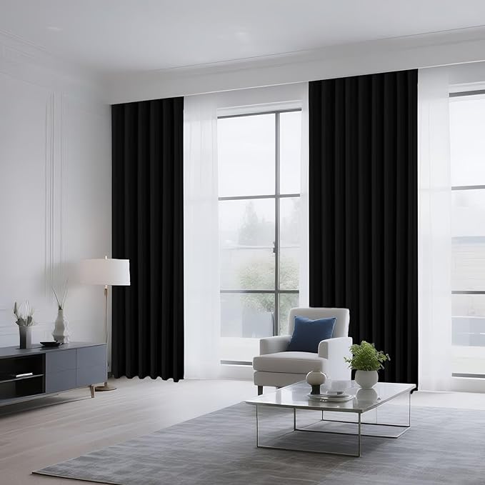 CUCRAF Black Blackout Curtains 45 inch Length 2 Panels Set, Rod Pocket Room Darkening Drapes for Bedroom Living Room, Insulated Thermal Light Blocking Window Curtain (W52 x L45 Inch)