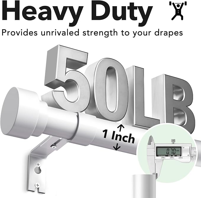 Extra Long Curtain Rods for Windows 32 to 170 Inch, 1 Inch White Heavy Duty Curtain Rods for Patio, Farmhouse, Bedroom, Living Room, Adjustable Metal Drapery Rod (A1,White,32"-170")