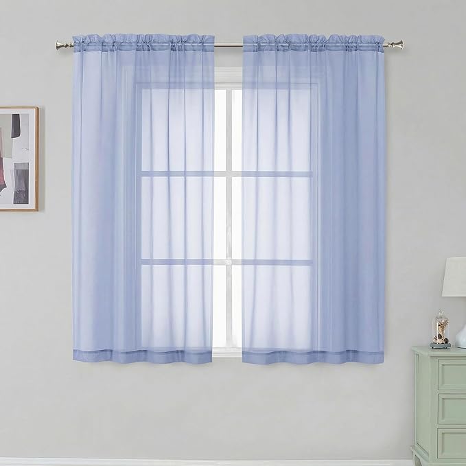 Simplebrand Rod Pocket Top Solid Voile Sheer Curtains for Bedroom, 54 Inch Length Drapes Set of 2, Lightweight and Light Filtering Elegant Denim Curtains Panels Window Treatment, 42W×54L, Denim