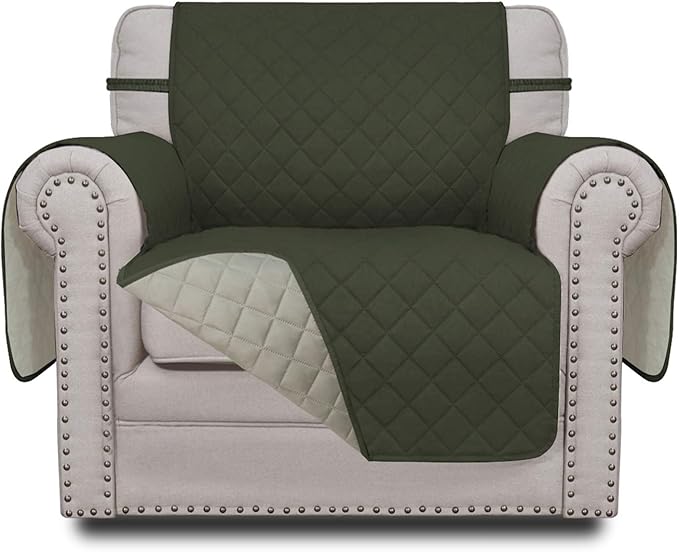 Easy-Going Chair Sofa Slipcover Reversible Sofa Cover Water Resistant Couch Cover Furniture Protector Cover with Elastic Straps for Pets Kids Children Dog Cat (Chair, Army Green/Beige)