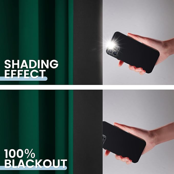 SimpleHome 100% Blackout Curtains for Bedroom,Thermal Insulated Grommet Window Drapes Room Darkening Dark Green Curtains for Living Room with Black Back,42 x 84 Inch,2 Panels