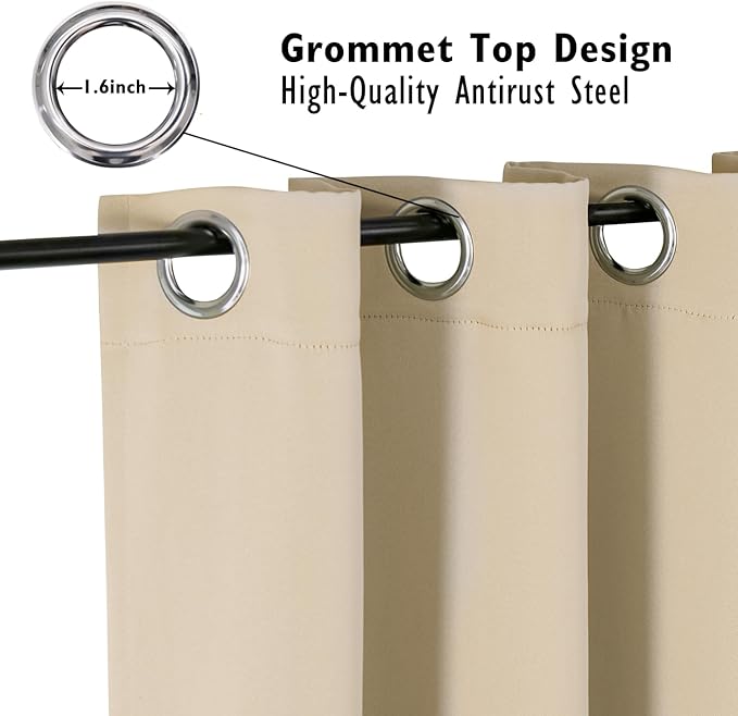 ChrisDowa Blackout Curtains 72 inches Long for Bedroom - 2 Panels Set Grommet Thermal Insulated Room Darkening Curtains for Living Room (Biscotti Beige, 52 x 72 Inch)
