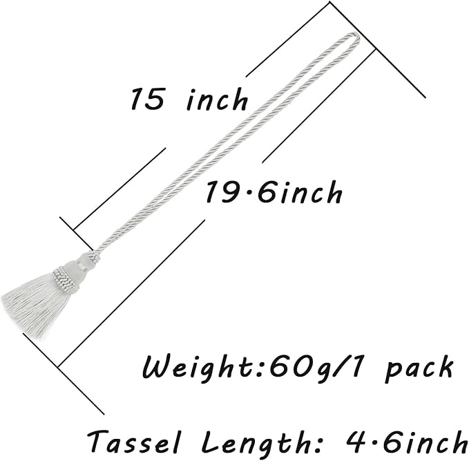 Fenghuangwu 4 Pack Curtain Tie Backs Rope Tassels for Curtains Drape tiebacks Handmade Outdoor Home and Outdoor Decorative (Silver, 4p)