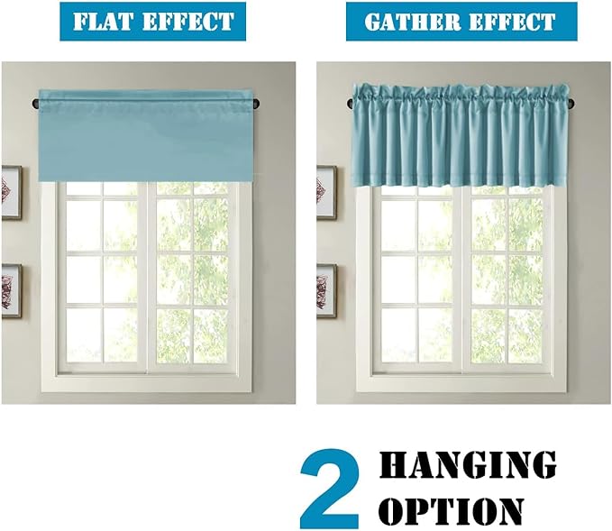 H.VERSAILTEX Blackout Curtain Valances for Windows,Kitchen Valance Curtains for Living Room/Bedroom/Bathroom/Basement Privacy Short Window, 4 Panels 52" W x 18,Mineral Blue
