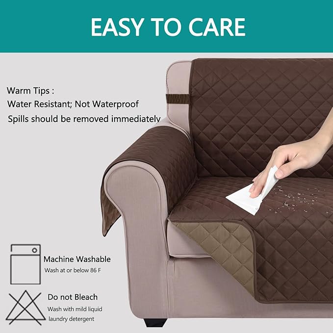 U-NICE HOME Reversible Sofa Cover Couch Cover for Dogs with Elastic Straps Water Resistant Furniture Protector for Pets Couch Cover for 3 Cushion Couch (Sofa, Chocolate/Taupe)