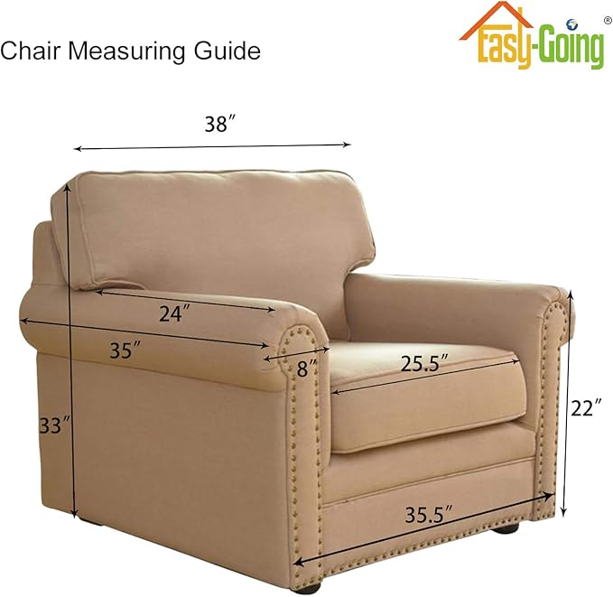 Easy-Going Stretch Chair Sofa Slipcover 1-Piece Couch Sofa Cover Furniture Protector Soft with Elastic Bottom for Kids, Pet. Spandex Jacquard Fabric Small Checks (Chair, Beige)