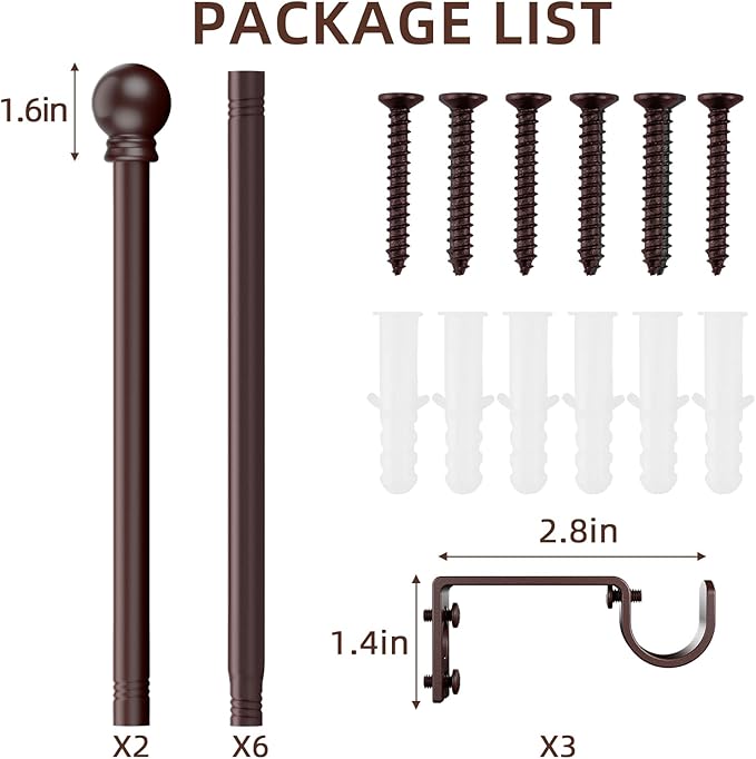 SMODBRODRE Curtain Rods for Window 32 to 120, Brown 5/8 inch Splicing Single Window Curtain Rod Set with Brackets