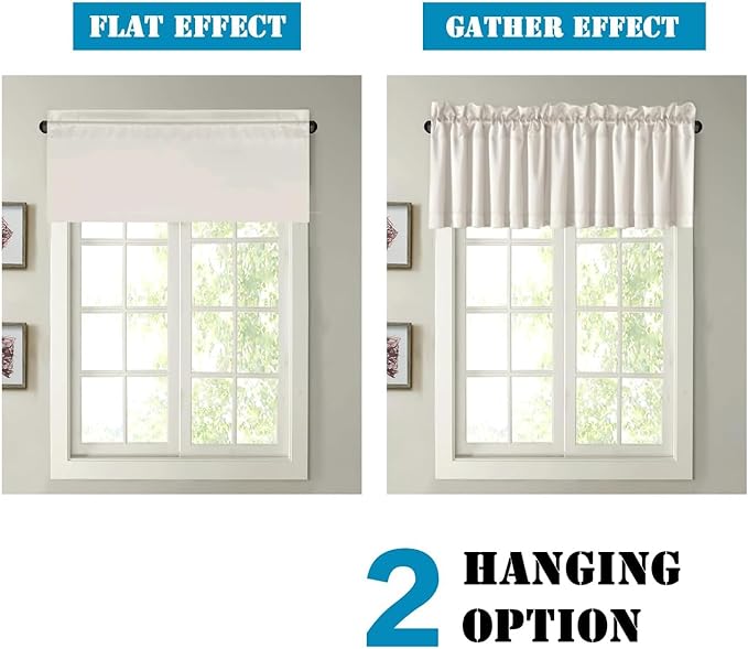 H.VERSAILTEX Blackout Valances for Windows,Kitchen Valance Curtains for Living Room/Bedroom/Bathroom/Basement Privacy Rod Pocket, 4 Panels 52" W x 18,Ivory