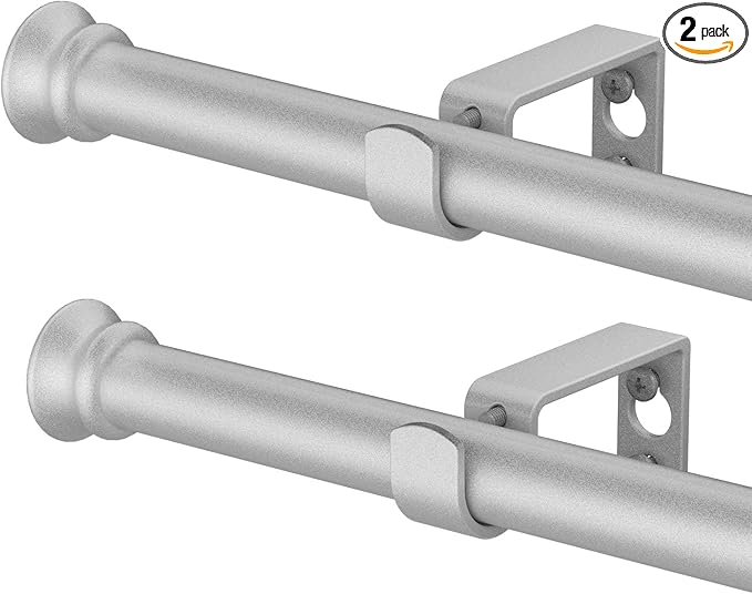 Curtain Rods 2 Pack 5/8 inch Silver Curtain Rods for Windows 30 to 88 Inch with Brackets Easy to Install for Bedroom Living room Kitchen