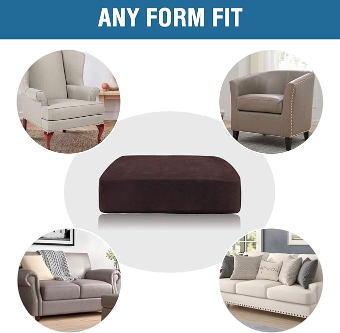 H.VERSAILTEX Velvet Stretch Couch Cushion Cover Plush Cushion Slipcover for Chair Loveseat Sofa Cushion Furniture Protector Seat Cushion Sofa Cover (2 Piece Large Sofa Cushion Covers, Brown)