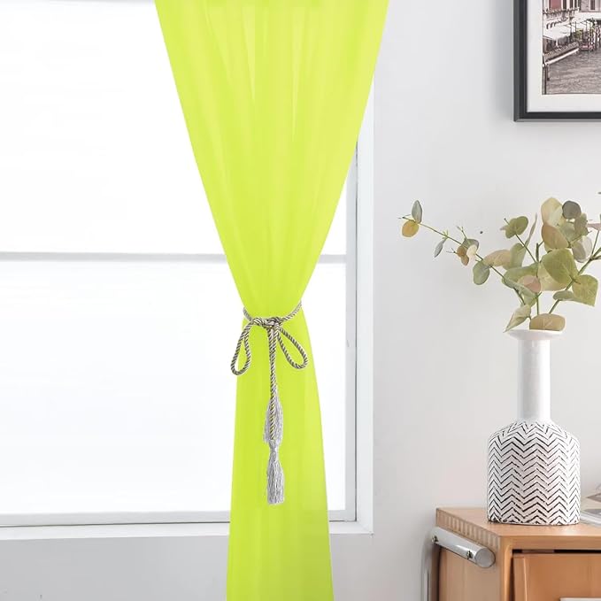 SpaceDresser Basic Rod Pocket Sheer Voile Window Curtain Panels Chartreuse 1 Pair 2 Panels 52 Width 96 Inch Long for Kitchen Bedroom Children Living Room Yard（Chartreuse, 52W x 96L）