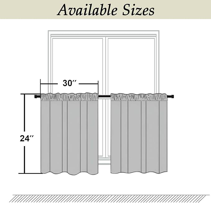 Simplebrand Ava Stone Short 24 Inches Blackout Curtain 2 Panels Set, Half Window Rod Pocket Privacy Curtain Tiers for Kitchen, Curtains Blackout for Bathroom Shades, W30 x L24 Inch, Stone