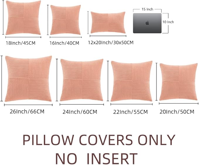 Fancy Homi 2 Packs Coral Samll Decorative Throw Pillow Covers 12x12 Inch with for Couch Bed Sofa, Rustic Farmhouse Boho Home Decor, Soft Corss Patchwork Corduroy Square Peach Cushion Case 30x30 cm