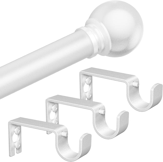 White Curtain Rods for Windows with Brackets,5/8 Inch Diameter Small Curtain Rod Adjustable Set 32 to 90 Inches,Easy Install Drapery Rods