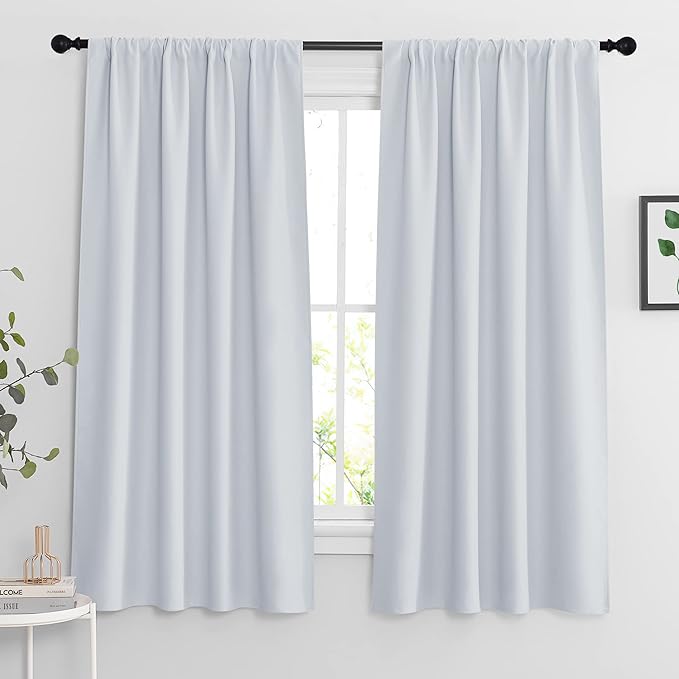 RYB HOME Curtains for Bedroom Living Room 63 inches Long, Thermal Insulated Privacy Rod Pocket Drapes for Nursery Office Home Theater, Width 42 by Length 63, Greyish White, 2 Panels