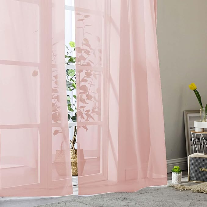 Extra Long Sheer Blush Curtains for Bedroom Living Room 108 Inches Long 2 Panels Set, Solid Soft Light Filtering Rod Pocket Sheer Window Curtains, Blush, Each 42" Wx108 L Inch