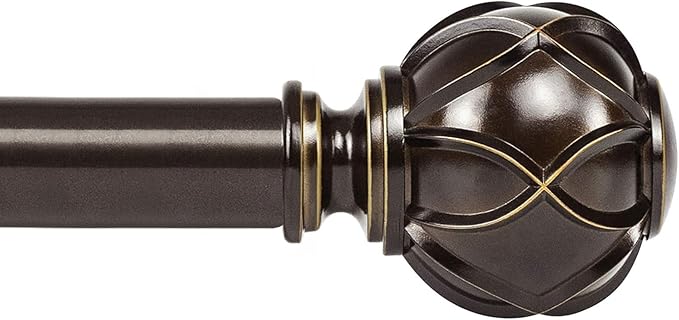KAMANINA 1 Inch Extra Long Curtain Rod 140 to 195 Inches Bronze Heavy Duty Curtain Rods for Windows 120 to 170 Inch, Adjustable Drapery Rods with Netted Texture Finials