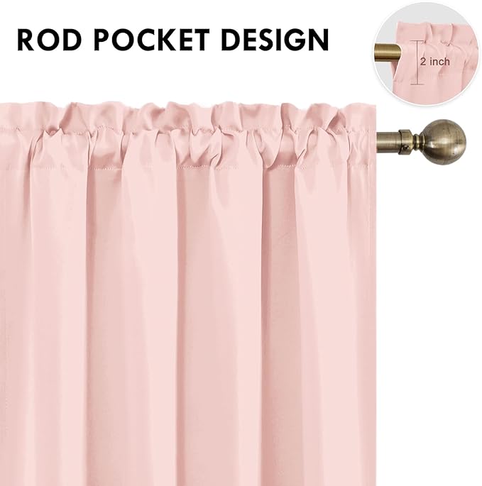 DWCN Blackout Curtains – Thermal Insulated, Energy Saving & Noise Reducing Bedroom and Living Room Curtains, Blush Pink, W 52x L 84 Inch, Set of 2 Rod Pocket Curtain Panels