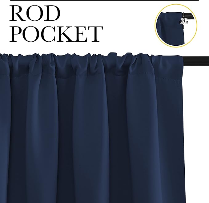 NICETOWN Kitchen Curtains, Short Blackout Curtains & Drapes, Thermal Insulated Blackout Curtain Panels for Kids Room, Play Room (Navy, 29" Wide by 50" Long, 2 PCs)