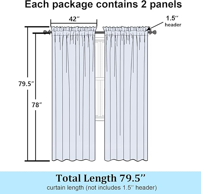 Simplebrand Semi Sheer Black Curtains 78 Inch Length 2 Panels, Geometric Jacquard Clip Textured Short Sheer Curtains for Bedroom，Modern Elegant Window Curtains Panels/Drapes/Treatment Sheer，42x78 inch