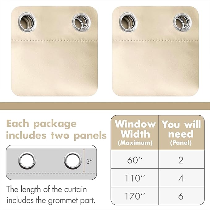 MIULEE Room Darkening Curtains Thermal Insulated Drapes Solid Window Treatment Set Grommet Top Light Blocking Blackout Curtain for Living Room/Bedroom 2 Panels 52 x 96 inch Cream Beige