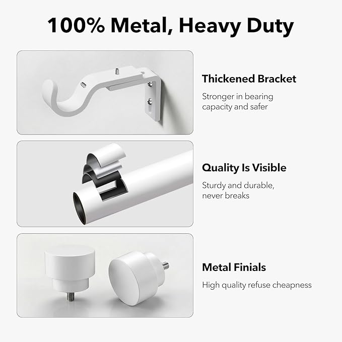 IFELS Heavy Duty Curtain Rods for Windows 48 to 84 Inch, 1 Inch Adjustable White Curtain Rod Set with Easy Installation and Modern Design (A1,White,30-90")