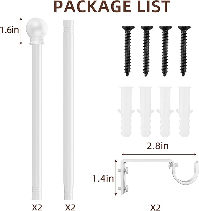 SMODBRODRE Curtain Rods for Window 32 to 62, White 5/8 inch Splicing Single Window Curtain Rod Set with Brackets