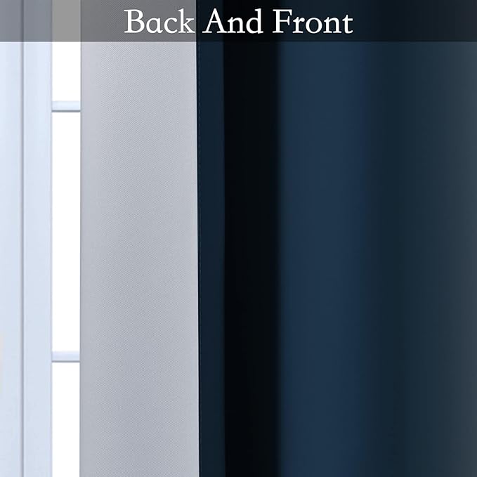 SimpleHome Ombre Room Darkening Curtains for Bedroom, Gradient Navy Blue to Grey White Light Blocking Thermal Insulated Grommet Window Curtain/Drapes for Living Room,2 Panels, 42x63 inches Length