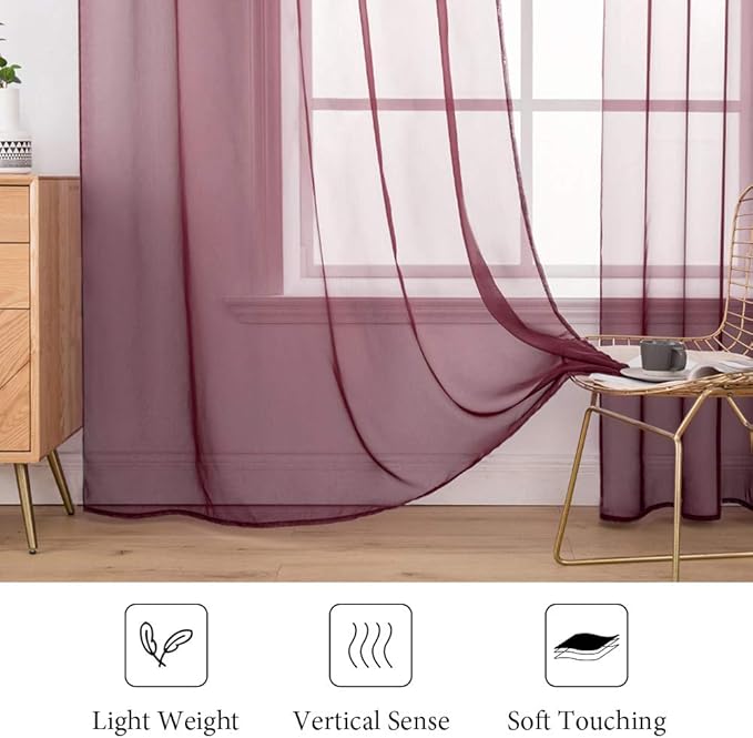 MIULEE 2 Panels Solid Color Sheer Christmas Window Curtains Elegant Window Voile Panels/Drapes/Treatment for Bedroom Living Room (54X45 Inches Wine Red)