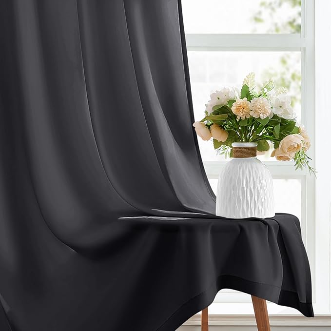HOMEIDEAS Halloween Non-See-Through Black Privacy Sheer Curtains, 52 X 96 Inches Long 2 Panels Sheer Curtains Light Filtering Window Drapes for Bedroom Living Room