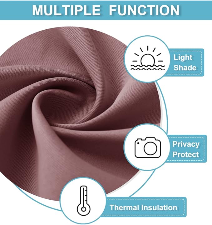 RYB HOME Blackout Curtains for Bedroom Living Room 63 inches Long, Thermal Insulated Privacy Rod Pocket Drapes for Nursery Office Home Theater, Width 34 by Length 63, Dusty Rose, 2 Panels