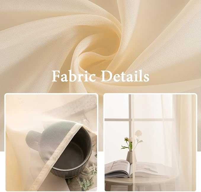 MIULEE 2 Panels Solid Color Sheer Window Curtains Elegant Window Voile Panels/Drapes/Treatment for Bedroom Living Room (54 X 84 Inches Cream Beige)