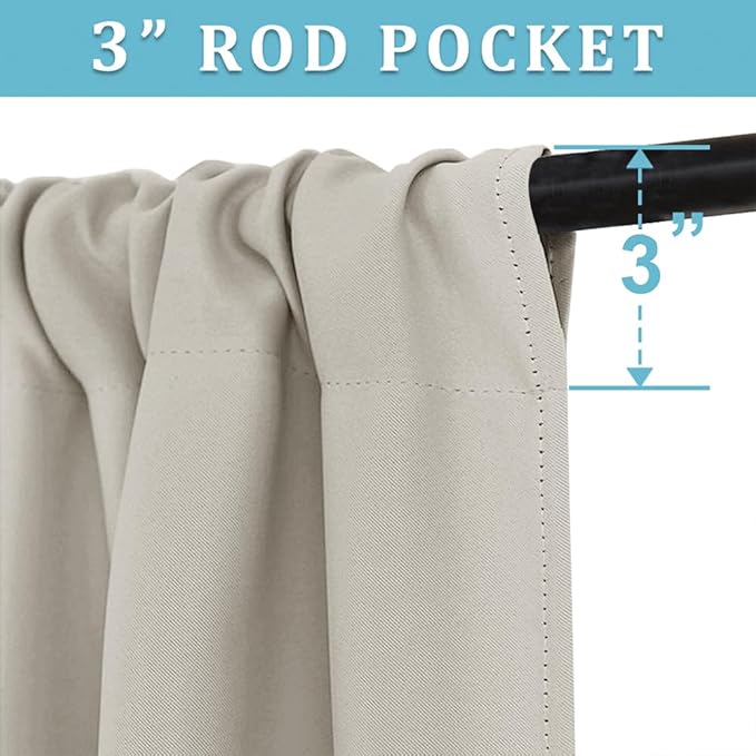 RYB HOME French Door Window Curtain Covering, Rod Pocket Thermal Insulated Privacy Non See Through Drapes for Bathroom Window, Width 29 by Length 45, Natural, 2 Panels