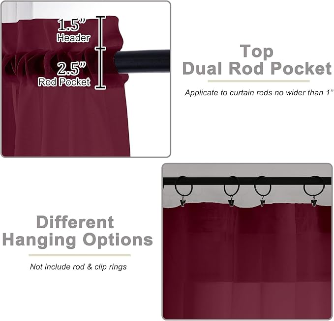 Burgundy Sheer Curtains 84 Inches Long 2 Panels Set for Bedroom Living Room, Soft Airy Light Filtering Modern Solid Rod Pocket Drapes Window Treatments, Burgundy, Each 42" W x 84" L