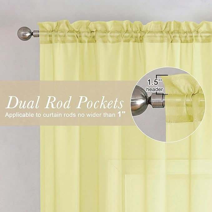 Lecloud Goose Yellow Sheer Curtains 90 Inches Long 2 Panels, Voile Rod Pocket Light Filtering Window Curtains for Living Room Bedroom Dining Room, Airy Drapes for Balcony, Each Panel 42" W x 90" L