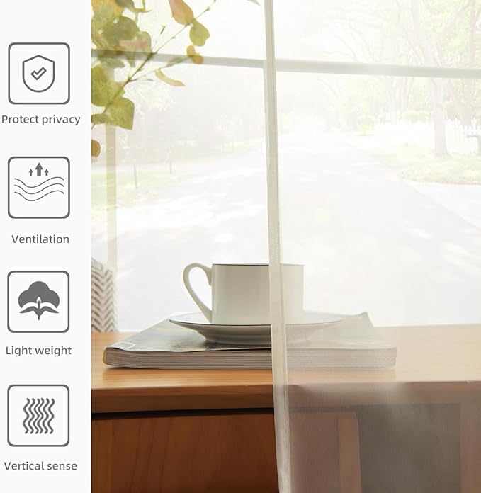 youleyar Solid Sheer Rod Pocket Curtain Voile Draperies 2 Panels White Beige Black Grey Coffee 38 Inch Width 72 Inch Long 1 Pair for Kitchen Bedroom Children Living Room Yard(Ivory,38Wｘ72L)